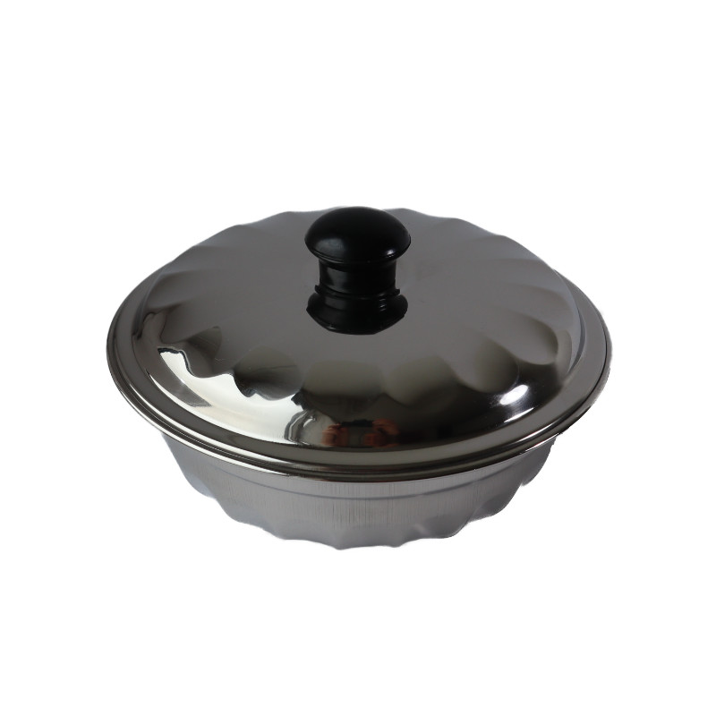 RVS schaal met deksel 'tulband' - 16,5 cm - glanzend