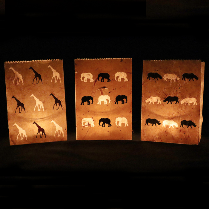 Windlichten Safari - Giraffe, Neushoorn, Olifant - gratis verzending in Nederland
