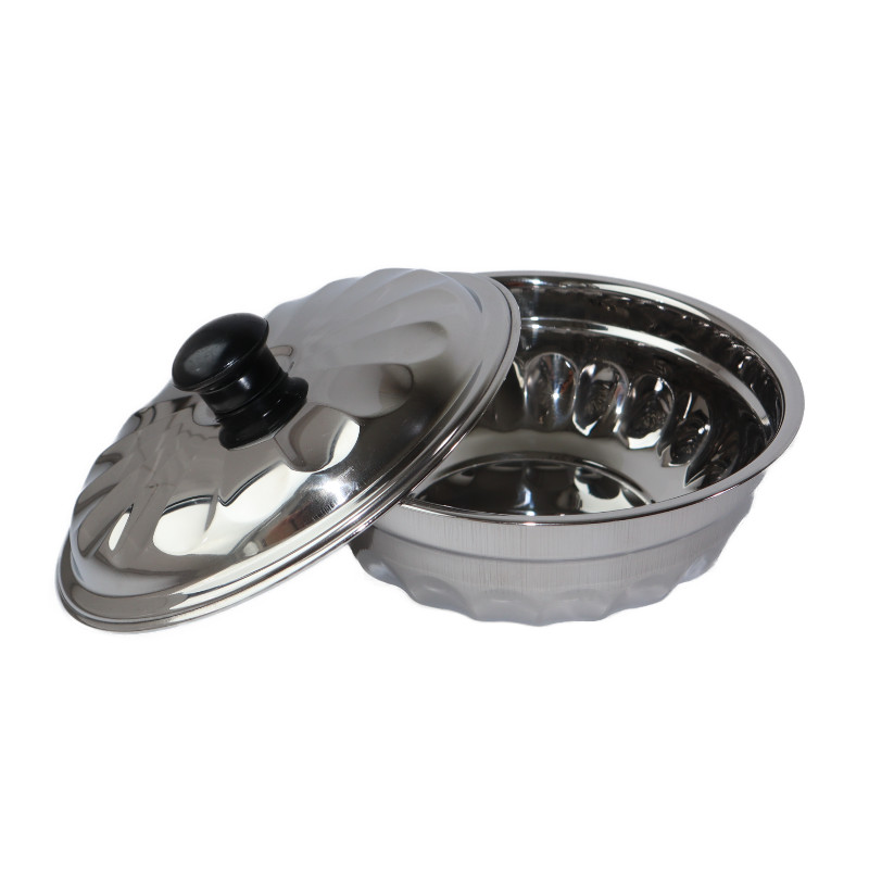 RVS schaal met deksel 'tulband' - 16,5 cm - glanzend